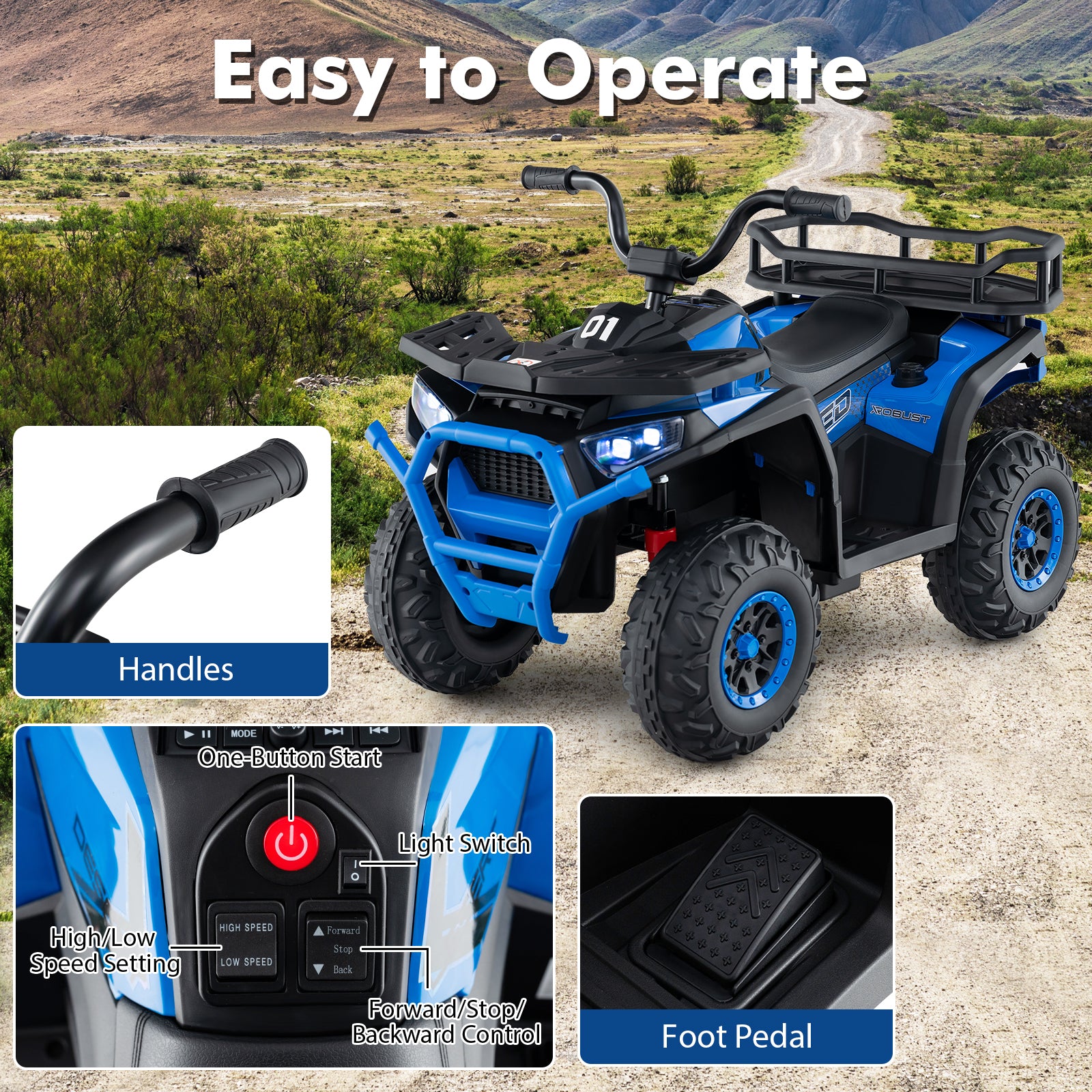 24V Kids Electric ATV Quad Car, Navy Powered Ride On Toys at Gallery Canada