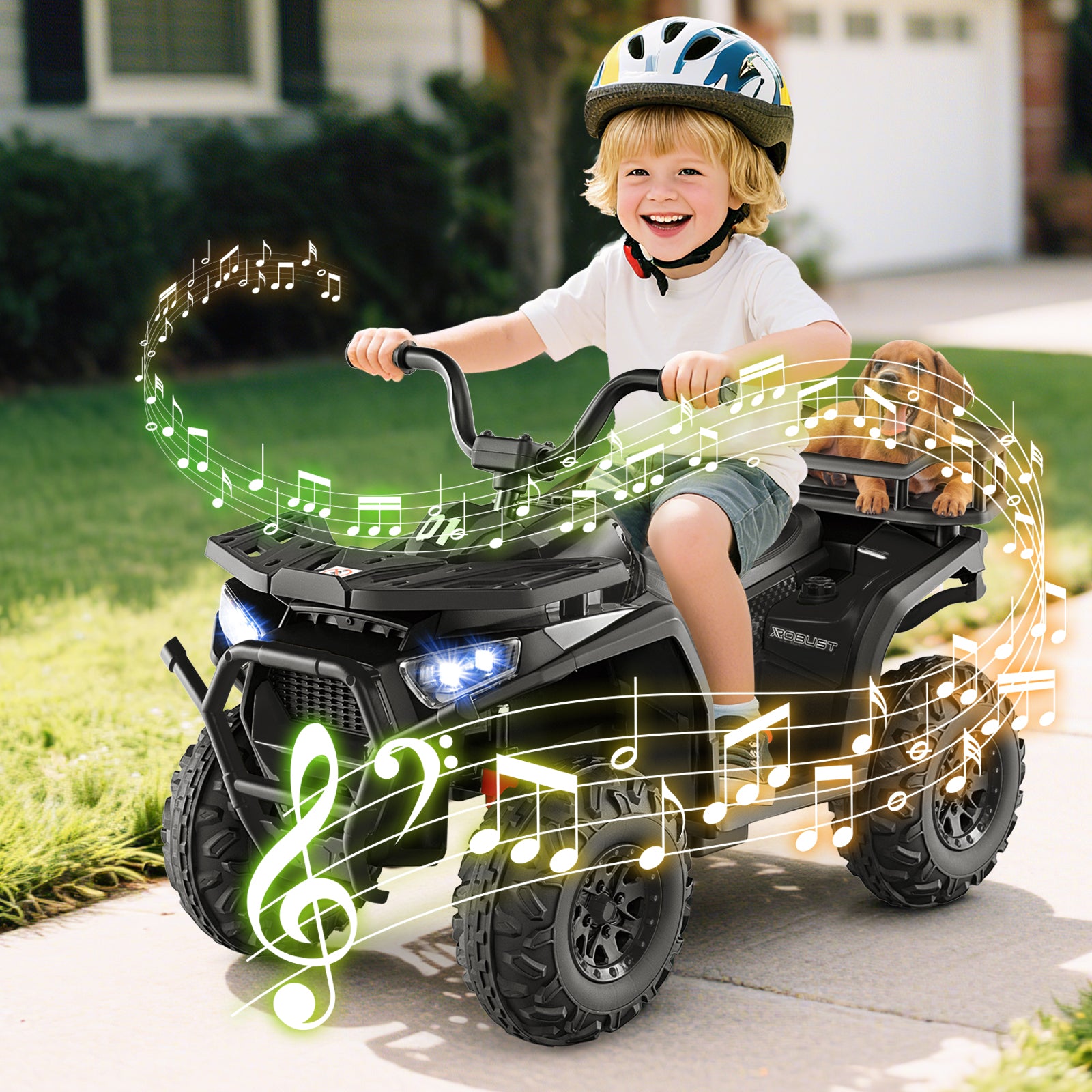 24V Kids Electric ATV Quad Car, Realistic Sounds, LED Lights, Black Powered Ride On Toys at Gallery Canada