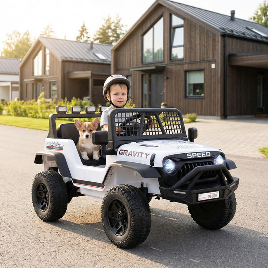 24V Ride On Car for Kids with Parent Remote Control and Music, White Powered Ride On Toys White at Gallery Canada