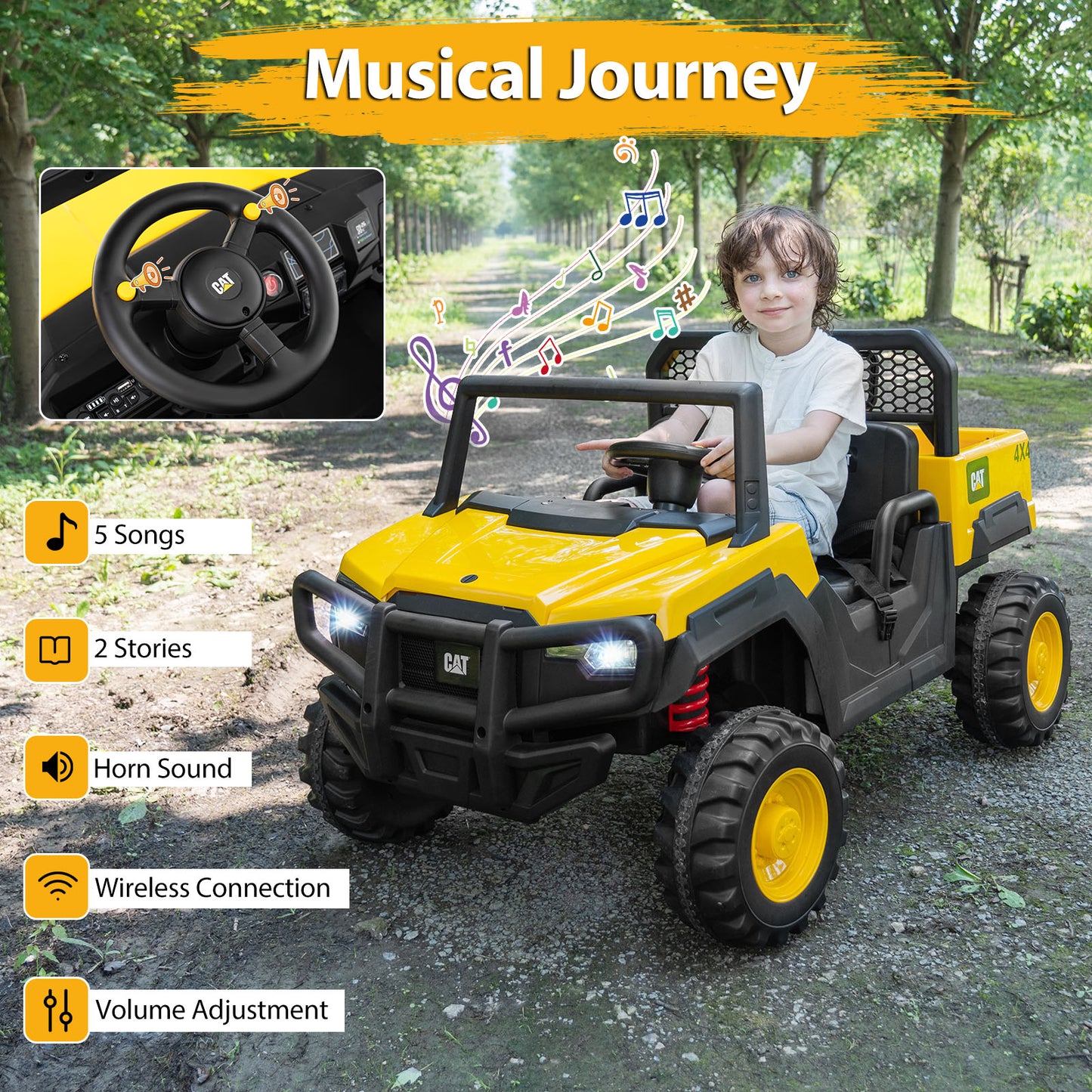 24V Ride On Dump Truck, 2-Seater Kids Car, Remote Control, Yellow Powered Ride On Toys at Gallery Canada