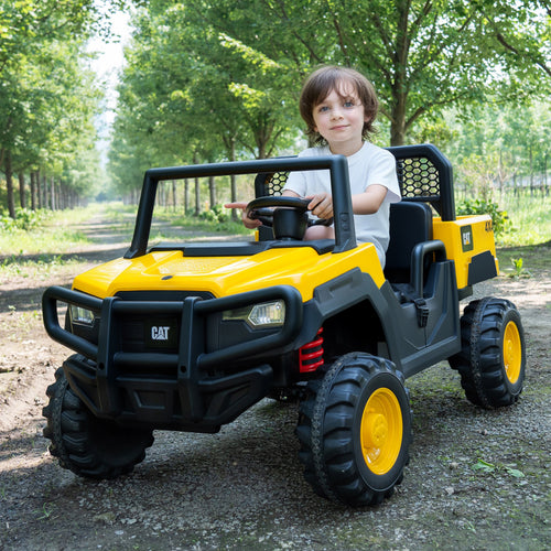 24V Ride On Dump Truck Licensed Caterpillar 2-Seater for Girls Boys, Yellow