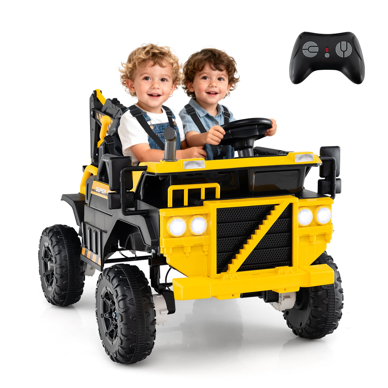 24V Ride On Excavator, 4WD 2-Seater, Remote Control, Digging Arm, Yellow Powered Ride On Toys at Gallery Canada