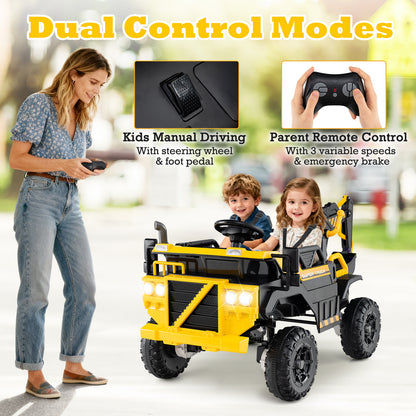 24V Ride On Excavator, 4WD 2-Seater, Remote Control, Digging Arm, Yellow Powered Ride On Toys at Gallery Canada