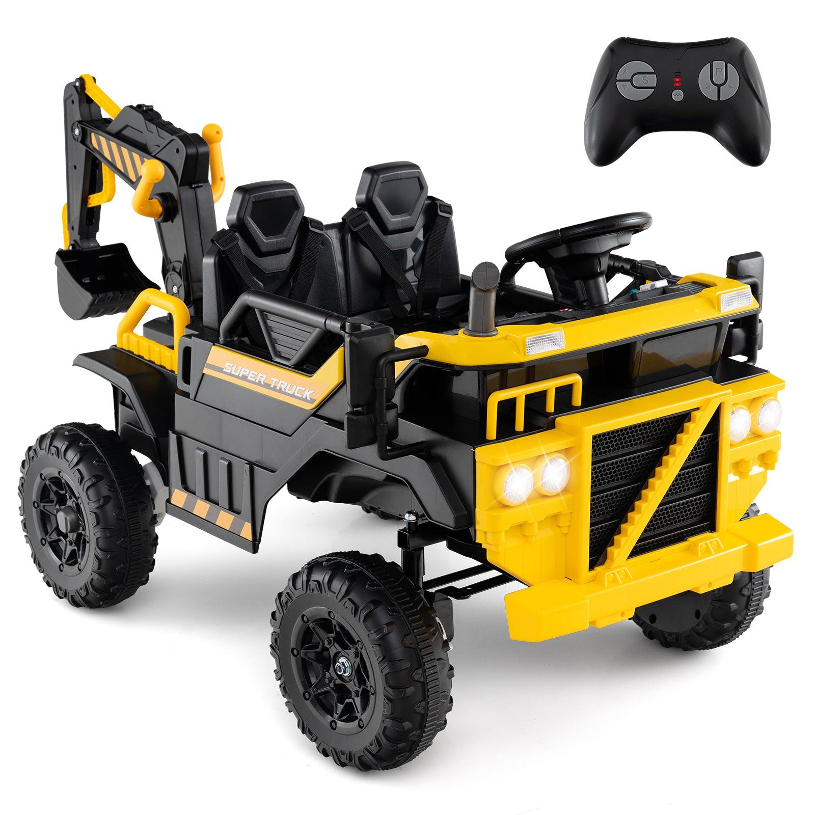24V Ride On Excavator, 4WD 2-Seater, Remote Control, Digging Arm, Yellow Powered Ride On Toys at Gallery Canada
