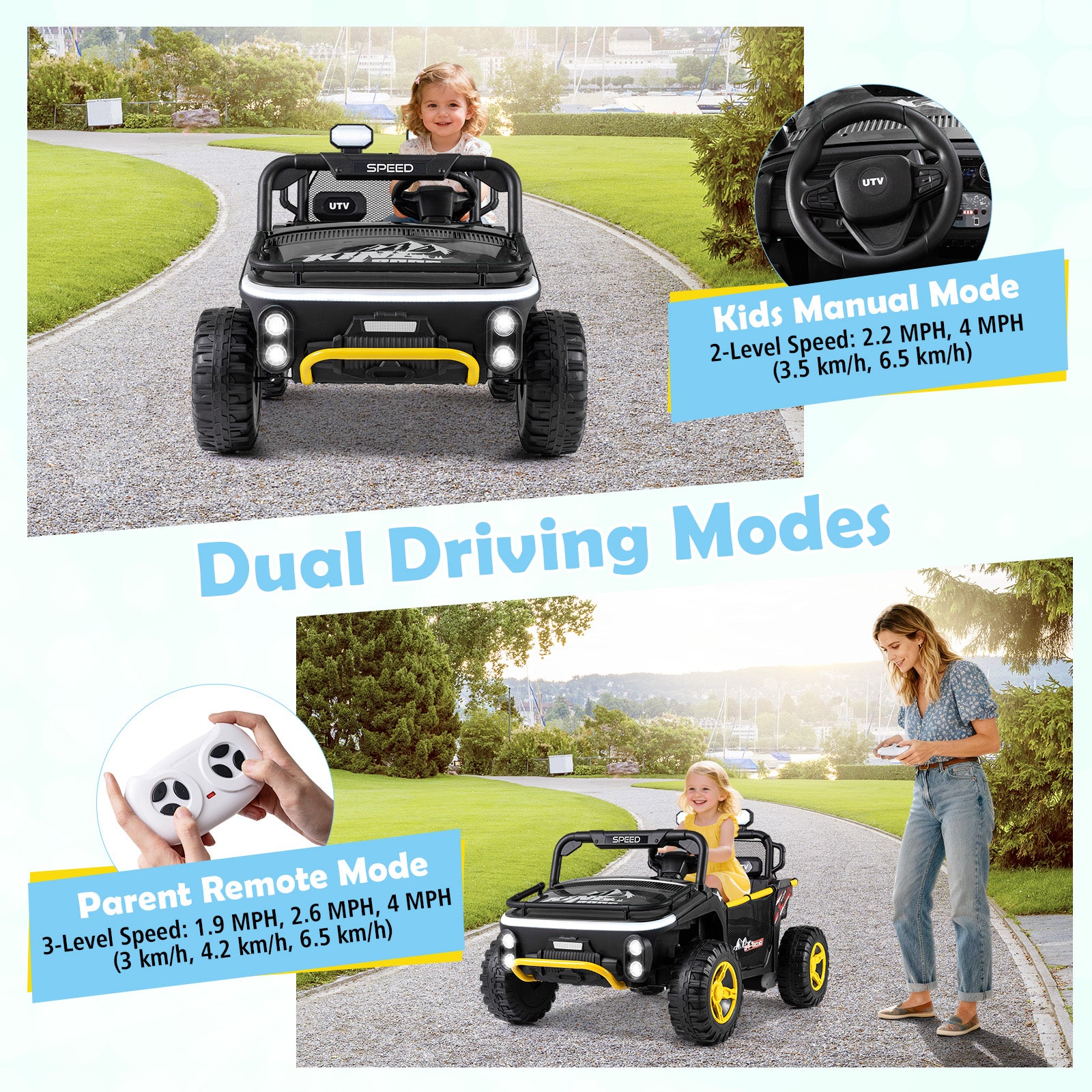 24V Ride on Toy for Kids 2 Seater Ride on Truck Car with Horn Music Story, Black Powered Ride On Toys at Gallery Canada