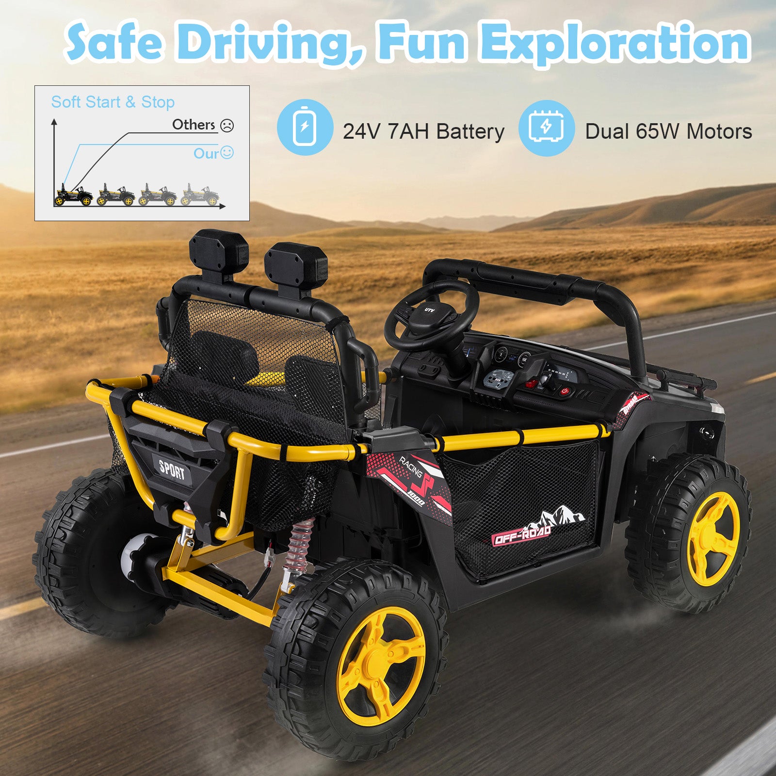 24V Ride on Toy for Kids 2 Seater Ride on Truck Car with Horn Music Story, Black Powered Ride On Toys at Gallery Canada