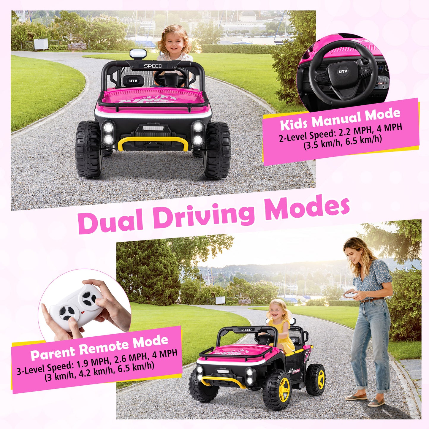 24V Ride on Toy for Kids 2 Seater Ride on Truck Car with Horn Music Story, Pink Powered Ride On Toys at Gallery Canada