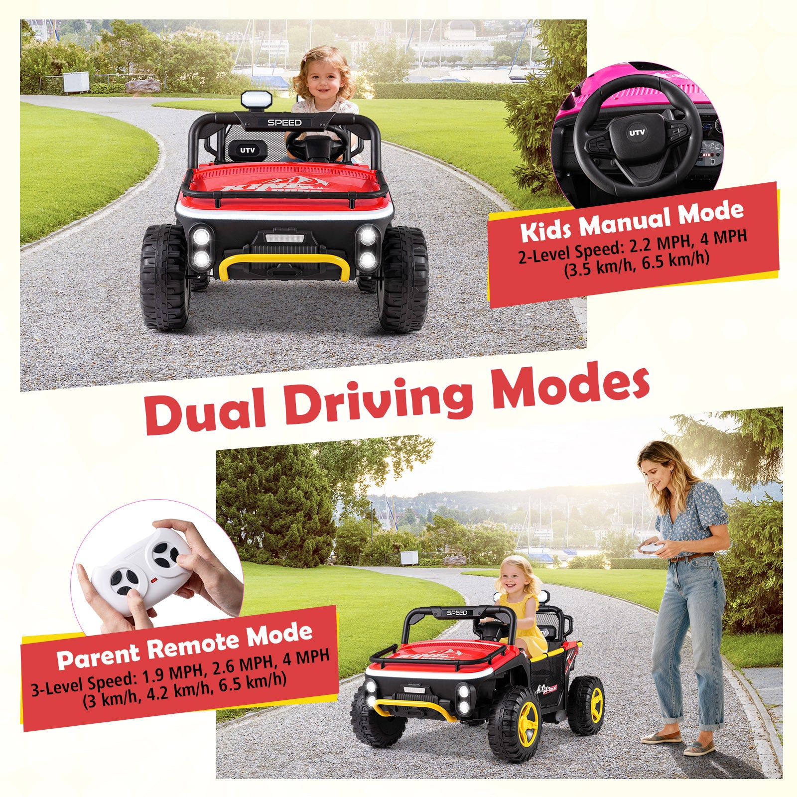 24V Ride on Toy for Kids 2 Seater Ride on Truck Car with Horn Music Story, Red Powered Ride On Toys at Gallery Canada