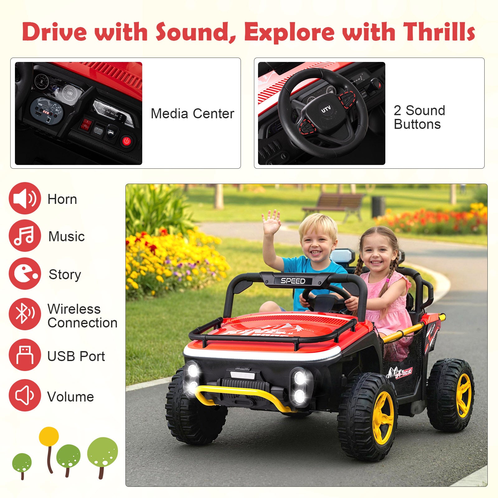 24V Ride on Toy for Kids 2 Seater Ride on Truck Car with Horn Music Story, Red Powered Ride On Toys at Gallery Canada