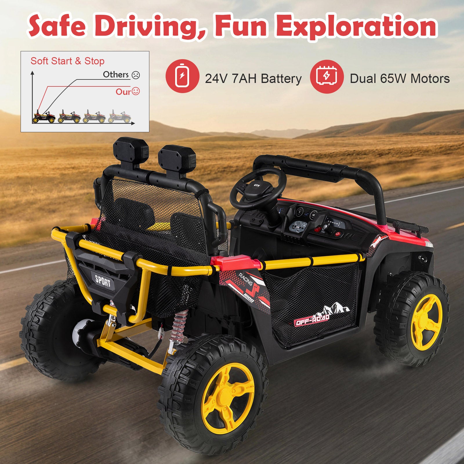 24V Ride on Toy for Kids 2 Seater Ride on Truck Car with Horn Music Story, Red Powered Ride On Toys at Gallery Canada