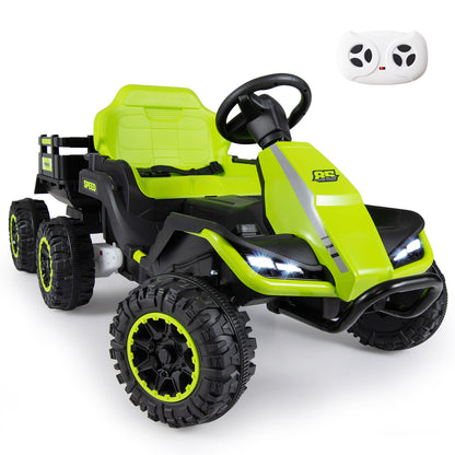 24V Ride On Tractor With Detachable Trailer, Music, Green Powered Ride On Toys Green at Gallery Canada