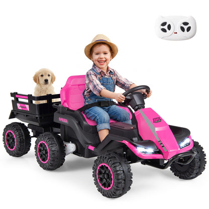 24V Ride On Tractor With Detachable Trailer, Pink Powered Ride On Toys Pink at Gallery Canada