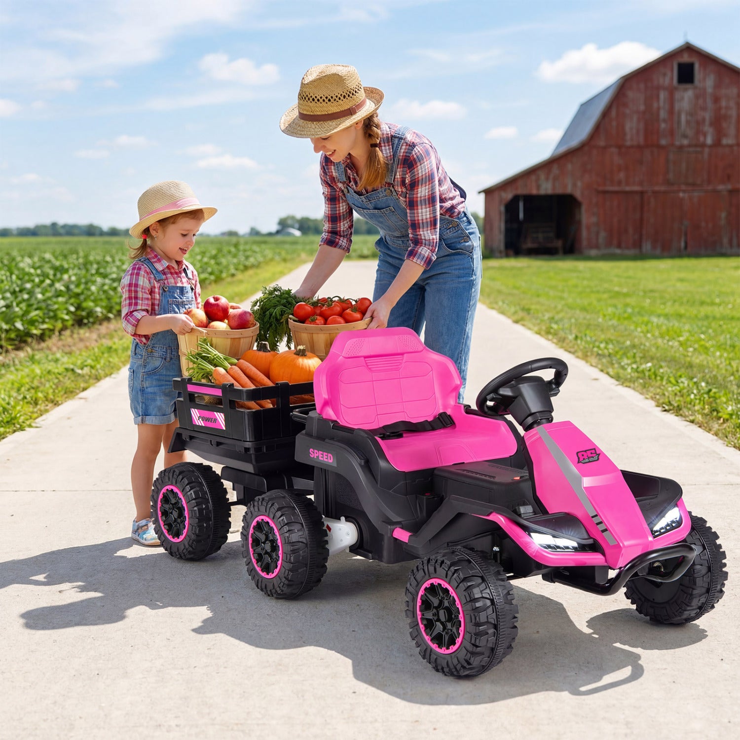 24V Ride On Tractor With Detachable Trailer, Pink Powered Ride On Toys at Gallery Canada