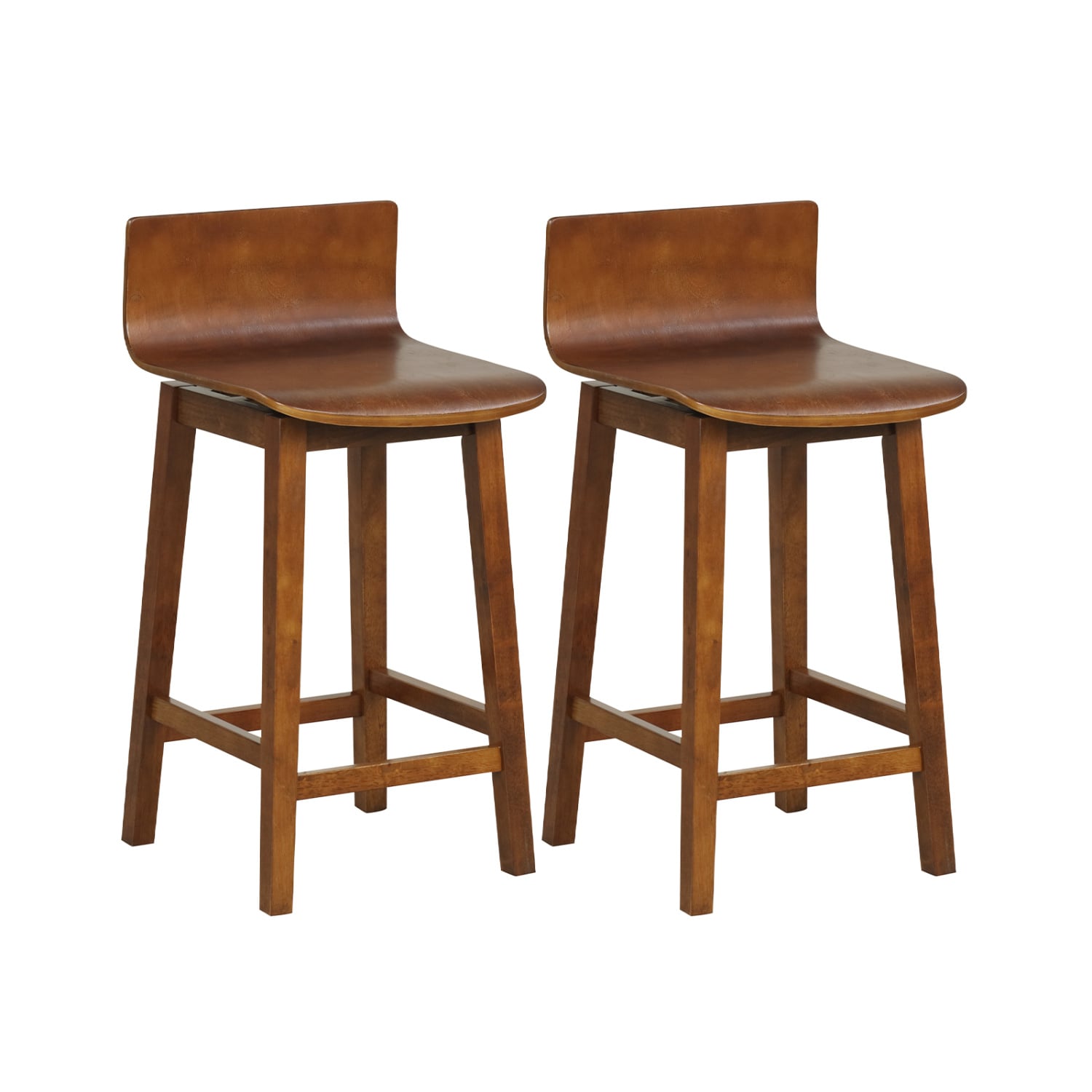 24.5 Inch Swivel Wooden Bar Stools, Set of 2, Walnut Bar Stools Walnut at Gallery Canada