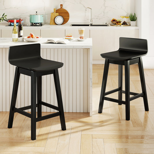24.5 Inch Swivel Wooden Bar Stools Set of 2 with Rubber Wood Legs and Low Back, Black Bar Stools Black at Gallery Canada