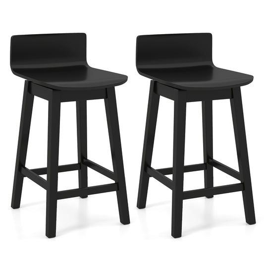 24.5 Inch Swivel Wooden Bar Stools Set of 2 with Rubber Wood Legs and Low Back, Black Bar Stools Black at Gallery Canada