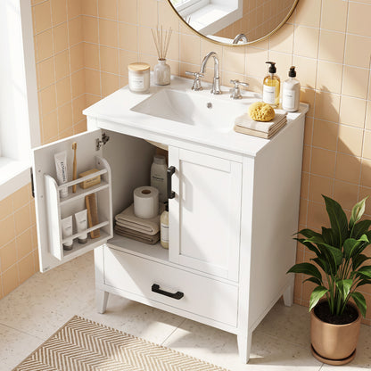 24.5" Modern Bathroom Vanity With Sink, 2 Doors And Drawer, White Floor Cabinets at Gallery Canada