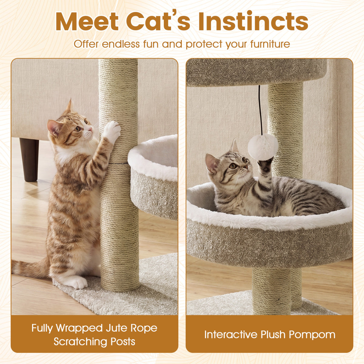 24 Cat Tower, 2 Plush Perches, Scratching Posts, Dangling Ball Cat Trees Condos & Scratchers at Gallery Canada