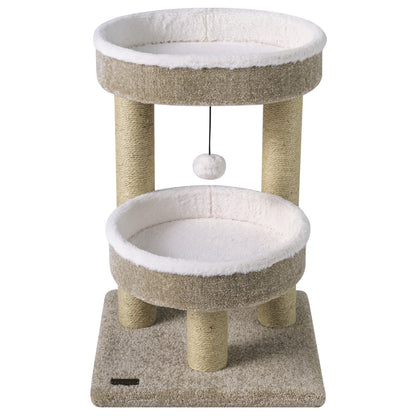 24 Cat Tower, 2 Plush Perches, Scratching Posts, Dangling Ball Cat Trees Condos & Scratchers White+Beige at Gallery Canada
