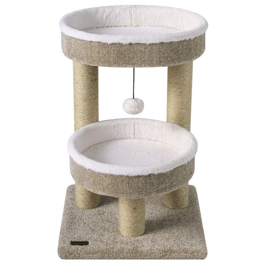 24 Cat Tower, 2 Plush Perches, Scratching Posts, Dangling Ball Cat Trees Condos & Scratchers White+Beige at Gallery Canada