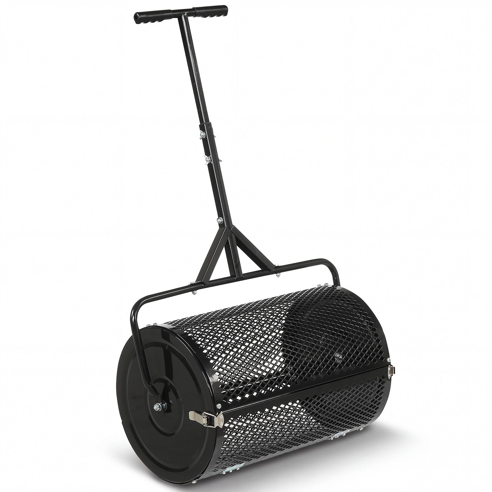 24 Inch Compost Spreader, Peat Moss Roller, Height-Adjustable Handle, Black Lawn Care Tools Black at Gallery Canada