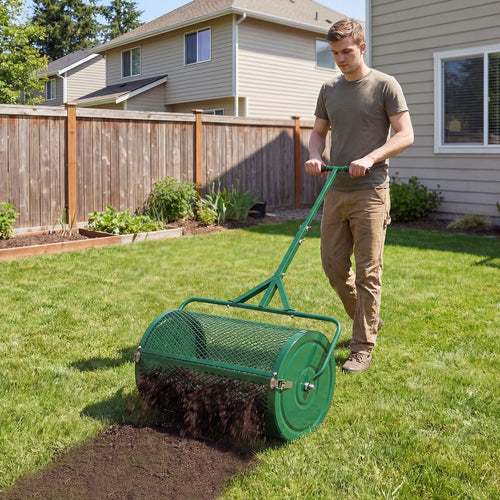 24 Inch Compost Spreader, Height-Adjustable T-Handle, Green