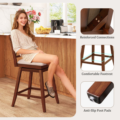 24 Inch Counter Height Barstools with Backrest and Upholstered Seat Cushion for Kitchen Dining Room, Oak Bar Stools at Gallery Canada