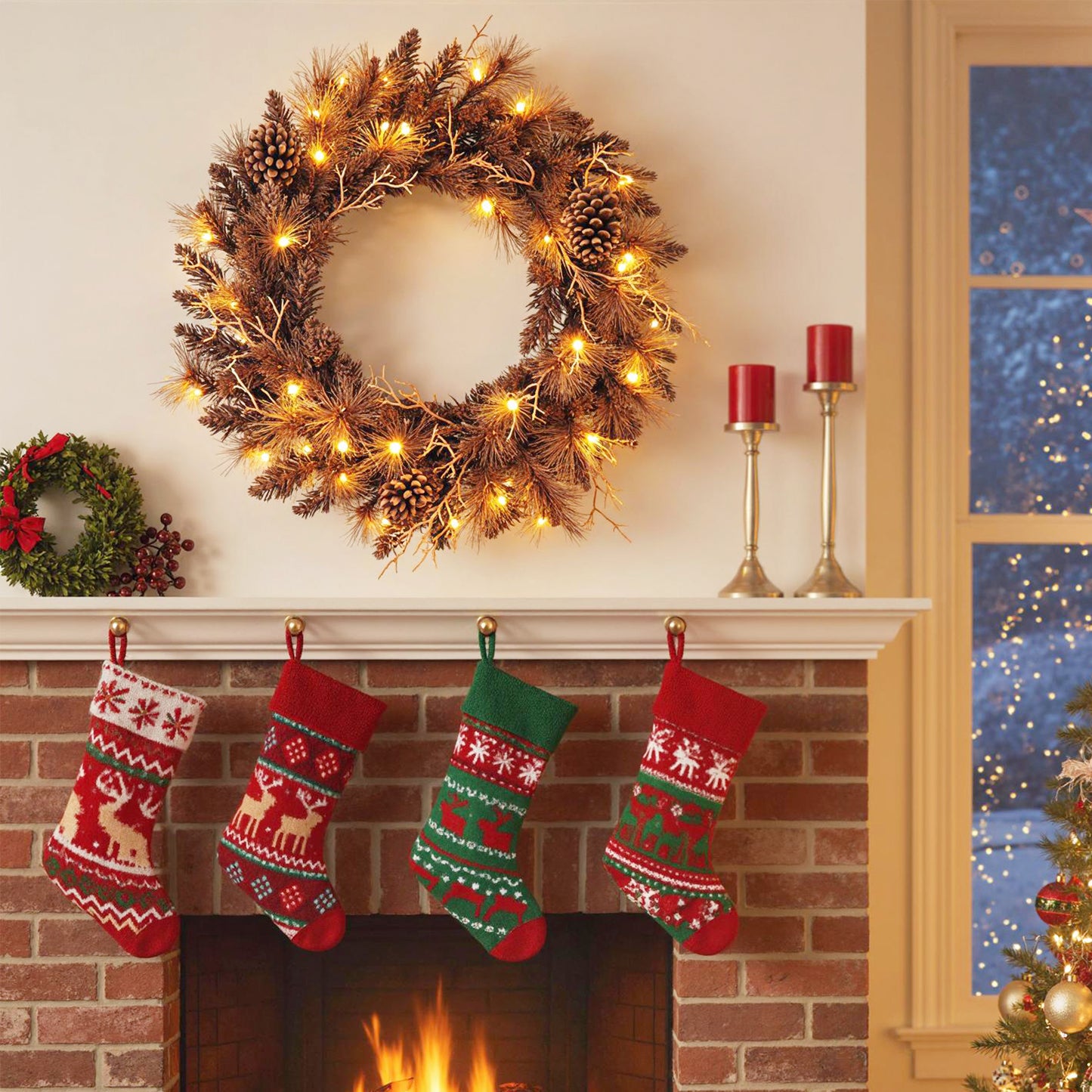 24 Inch Pre-lit Christmas Wreath with 105 Branch Tips and 35 Warm White LED Lights-2 pieces Christmas Decor & Accessories at Gallery Canada