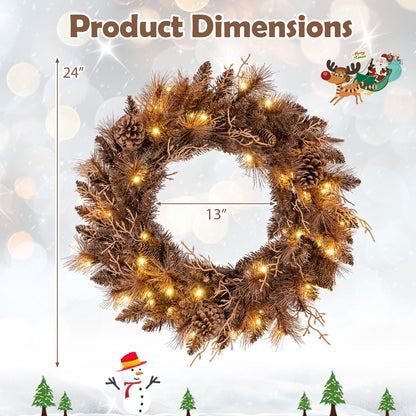 24 Inch Pre-lit Christmas Wreath with 105 Branch Tips and 35 Warm White LED Lights-2 pieces Christmas Decor & Accessories at Gallery Canada