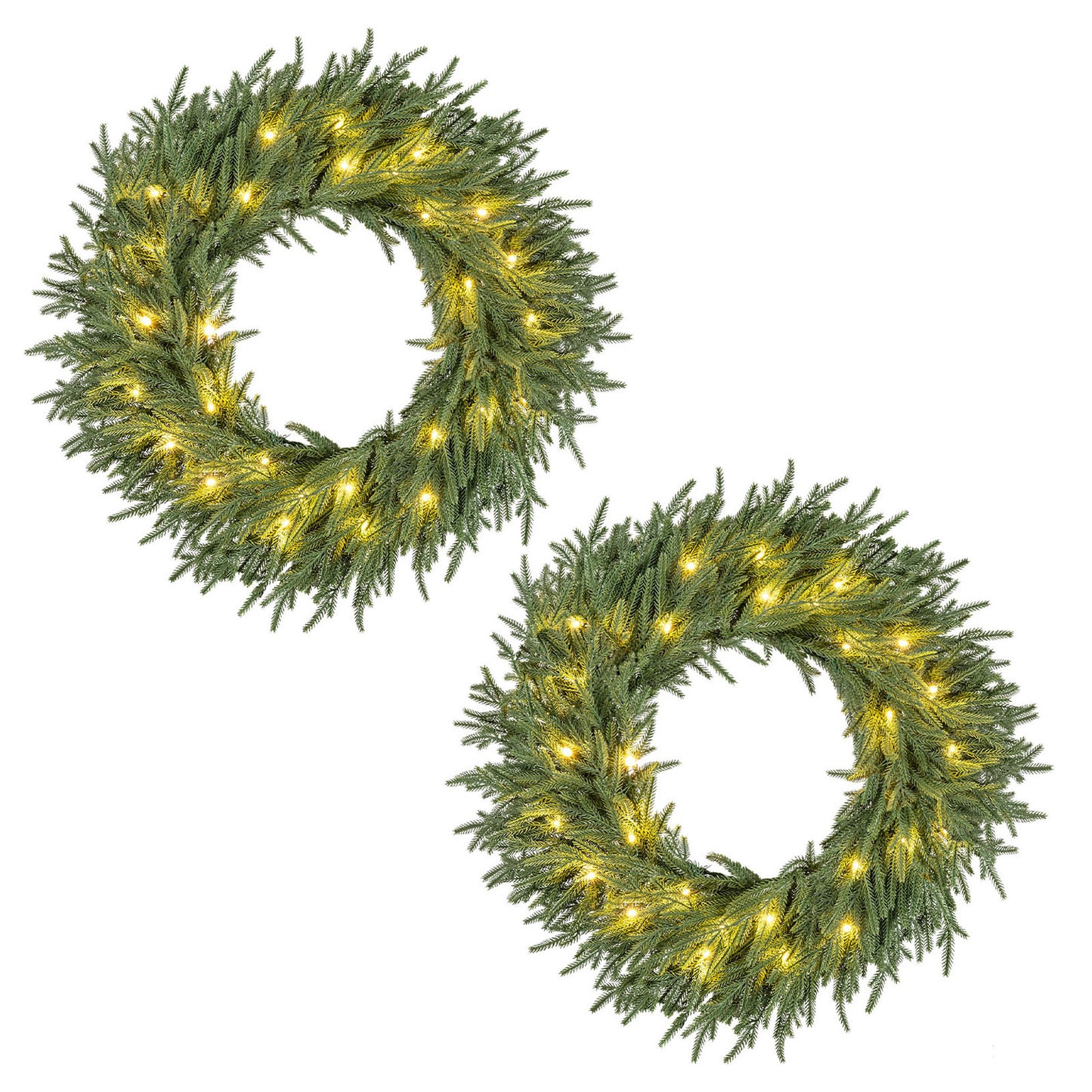 24 Inch Pre-lit Christmas Wreath with 108 Branch Tips and 35 Warm White LED Lights for Wall Window-2 piece Christmas Decor & Accessories at Gallery Canada