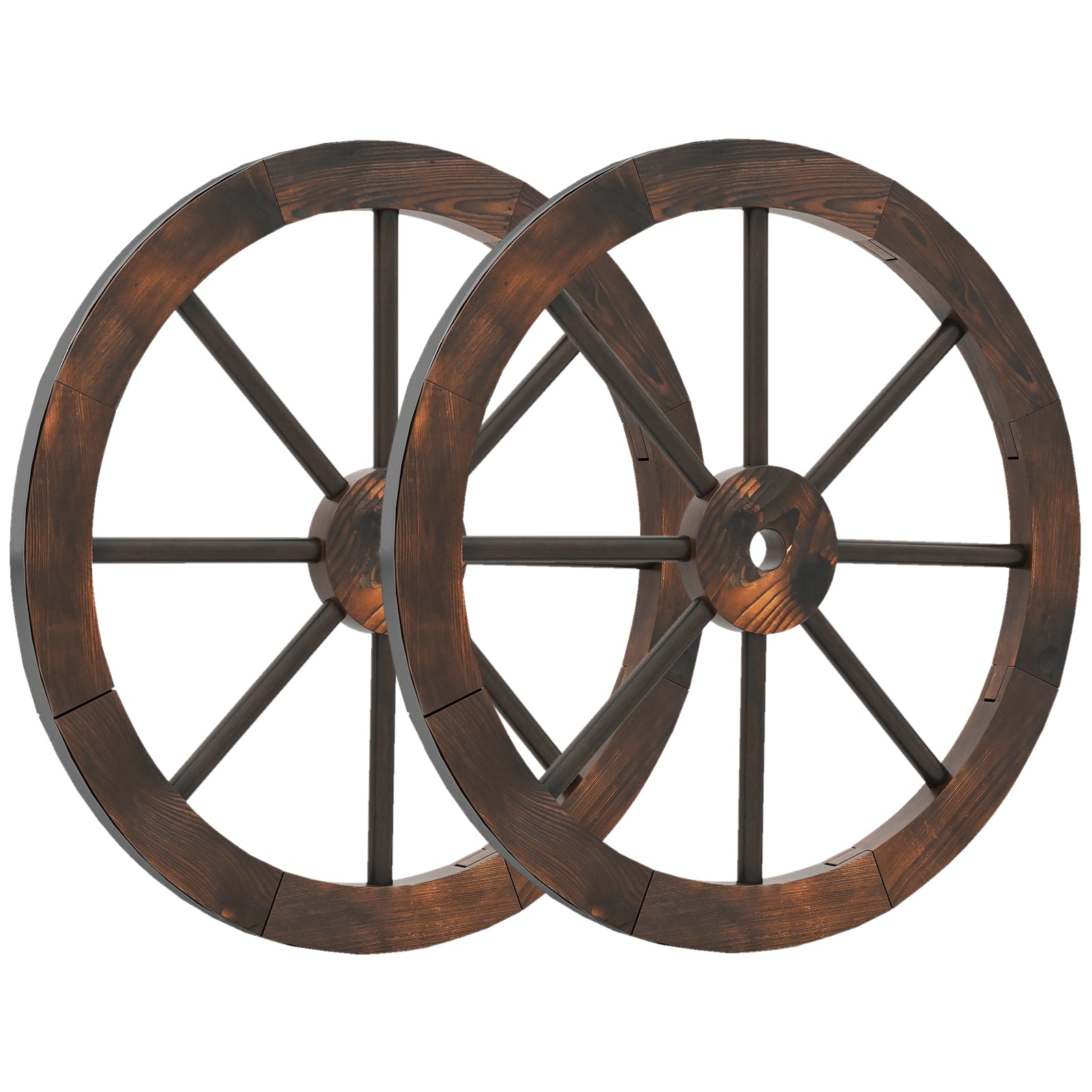 24-Inch Set of 2 Decorative Wooden Wagon Wheel, Carbonized Fir, Rustic Brown Outdoor Decor at Gallery Canada