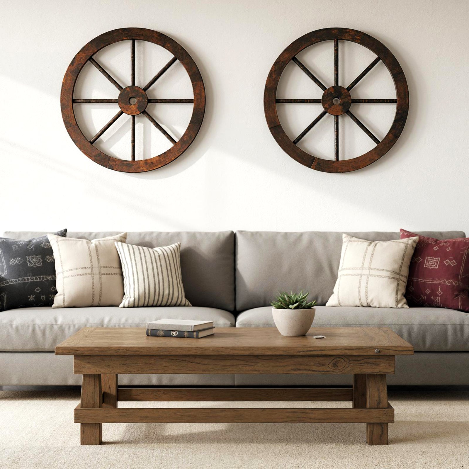 24 Inch Set of 4 Decorative Wooden Wagon Wheel Carbonized Solid Fir Wood, Rustic Brown Outdoor Decor at Gallery Canada