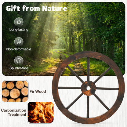 24 Inch Set of 4 Decorative Wooden Wagon Wheel Carbonized Solid Fir Wood, Rustic Brown Outdoor Decor at Gallery Canada
