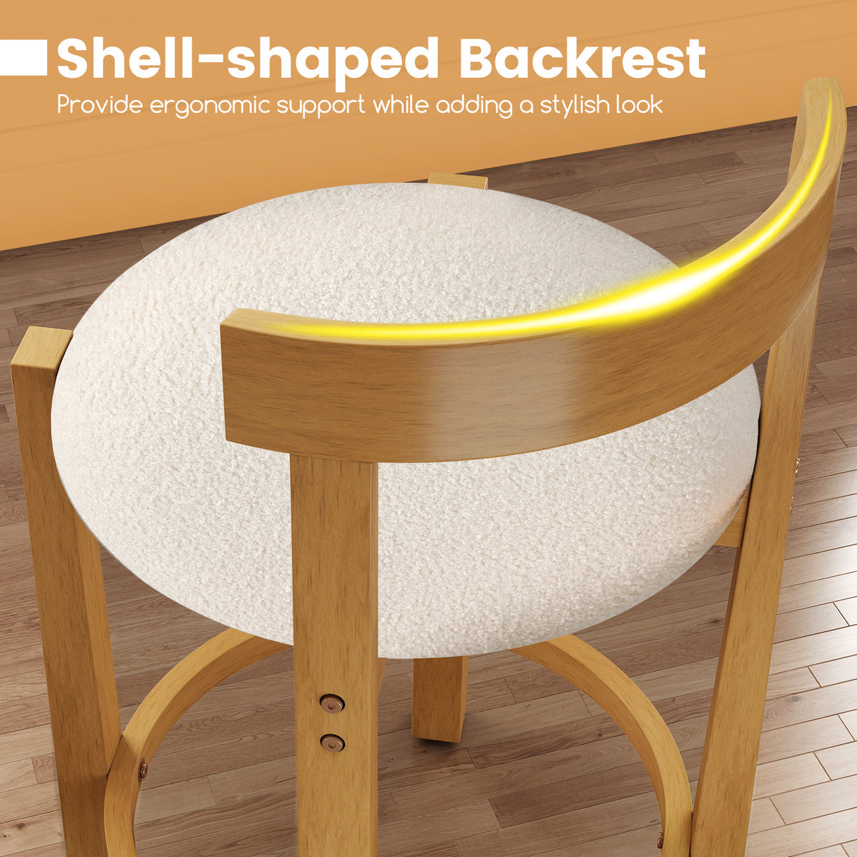 24 Inch Teddy Velvet Counter Height Bar Stools, Set of 2, White Bar Stools at Gallery Canada