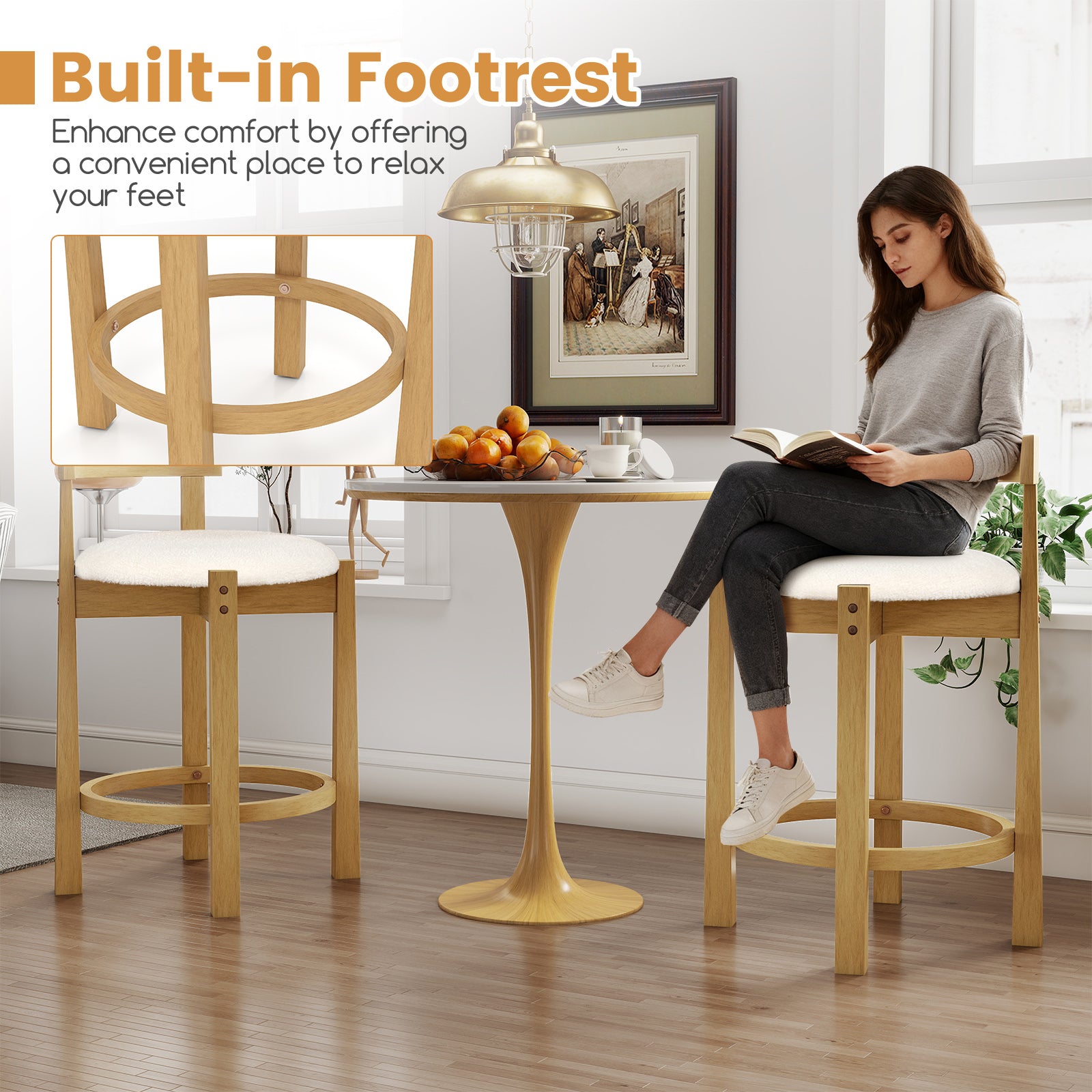 24 Inch Teddy Velvet Counter Height Bar Stools, Set of 2, White Bar Stools at Gallery Canada