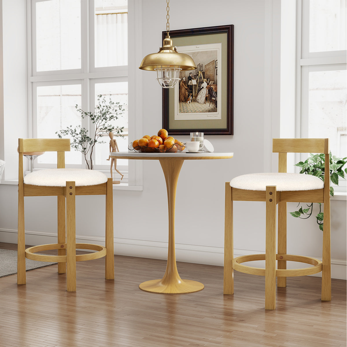 24 Inch Teddy Velvet Counter Height Bar Stools, Set of 2, White Bar Stools at Gallery Canada
