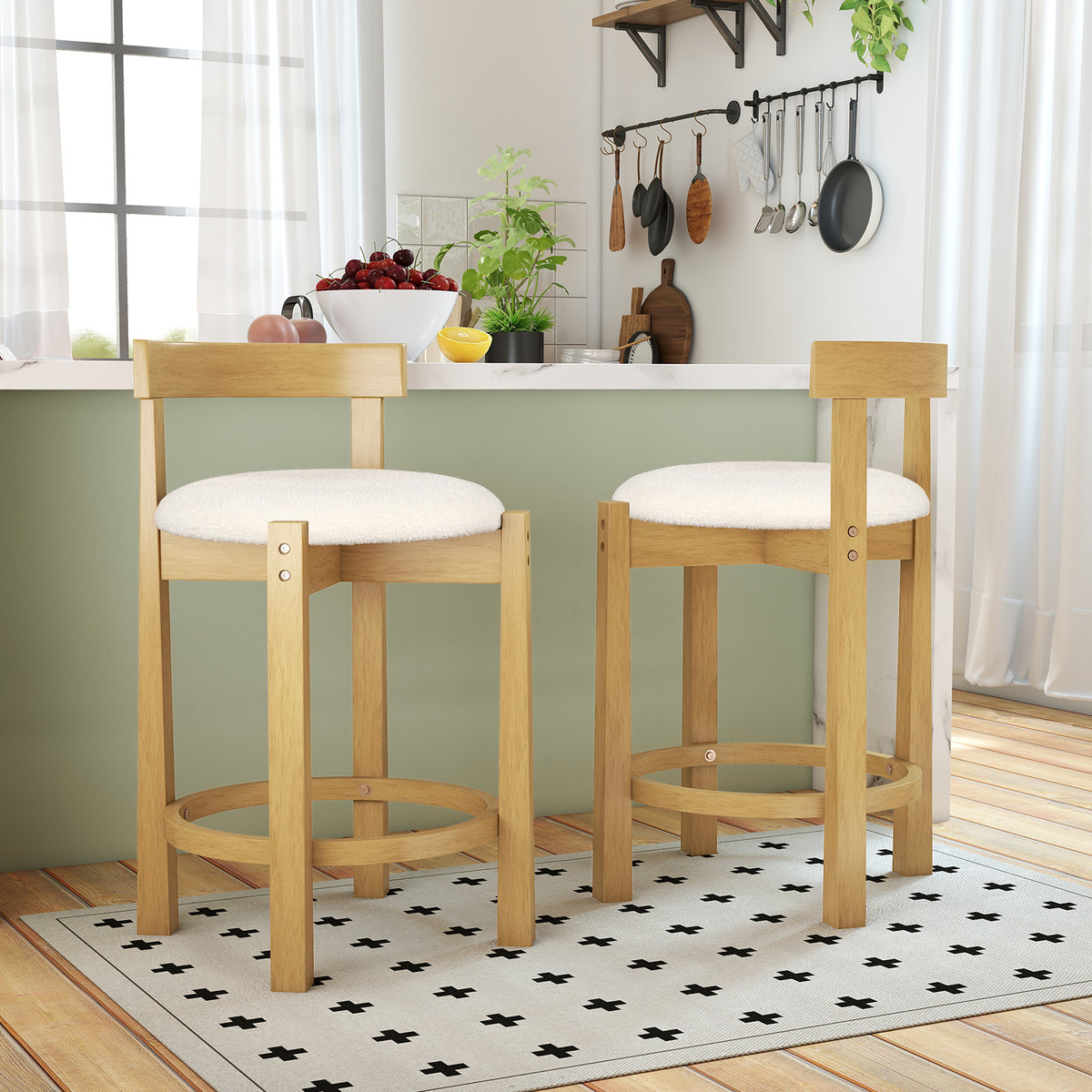 24 Inch Teddy Velvet Counter Height Bar Stools, Set of 2, White Bar Stools at Gallery Canada