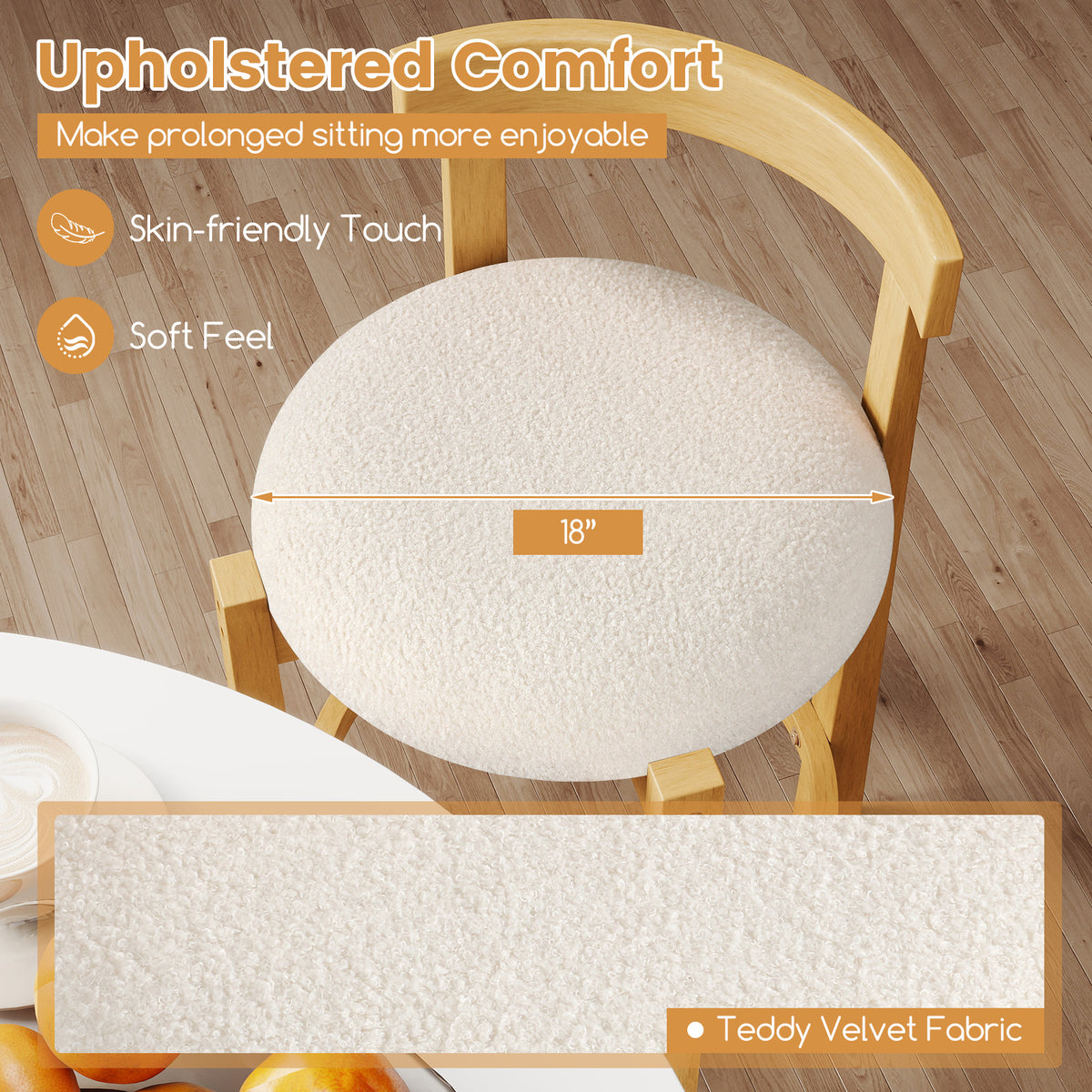 24 Inch Teddy Velvet Counter Height Bar Stools, Set of 2, White Bar Stools at Gallery Canada