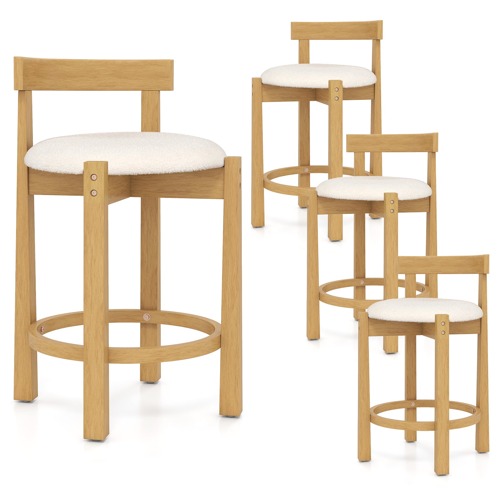24 Inch Teddy Velvet Counter Height Bar Stools, Set of 4, White Bar Stools at Gallery Canada