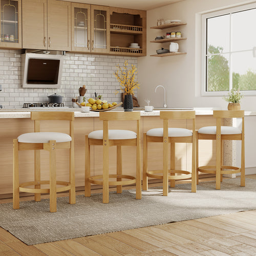 24 Inch Teddy Velvet Counter Height Bar Stools, Set of 4, White