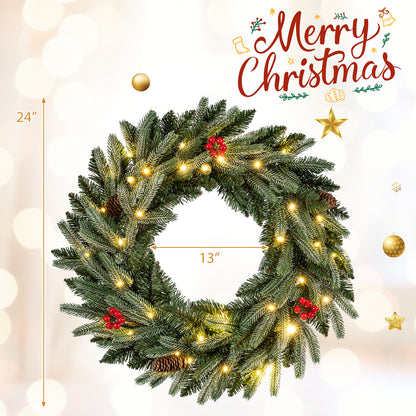 24” Pre-lit Christmas Wreath Set of 2 Front Door Artificial Xmas Wreath with 90 Frosted Branch Tips Christmas Decor & Accessories at Gallery Canada