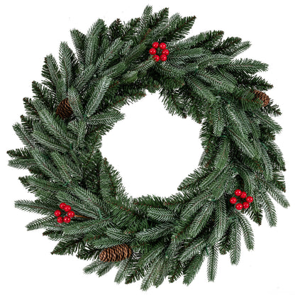 24” Pre-lit Christmas Wreath Set of 2 Front Door Artificial Xmas Wreath with 90 Frosted Branch Tips Christmas Decor & Accessories at Gallery Canada