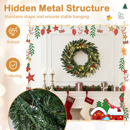 24” Pre-lit Christmas Wreath Set of 2 Front Door Artificial Xmas Wreath with 90 Frosted Branch Tips Christmas Decor & Accessories at Gallery Canada