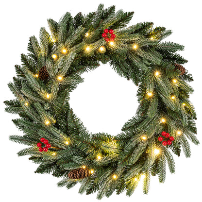 24” Pre-lit Christmas Wreath Front Door Artificial Xmas Wreath with 90 Frosted Branch Tips Christmas Decor & Accessories at Gallery Canada