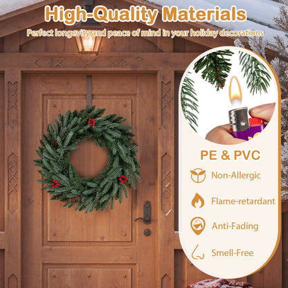 24” Pre-lit Christmas Wreath Front Door Artificial Xmas Wreath with 90 Frosted Branch Tips Christmas Decor & Accessories at Gallery Canada