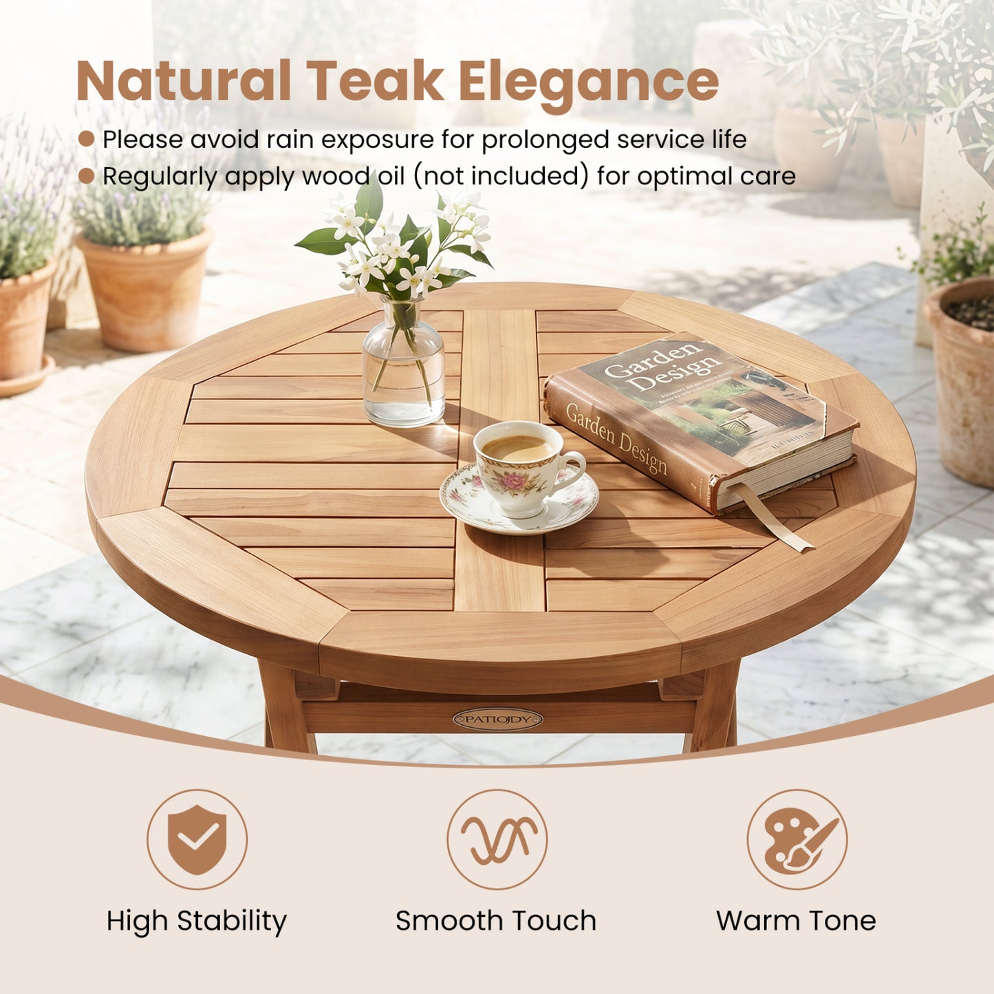 24" Round Solid Teak Outdoor Folding Bistro Table with Footrest Patio Dining Tables at Gallery Canada