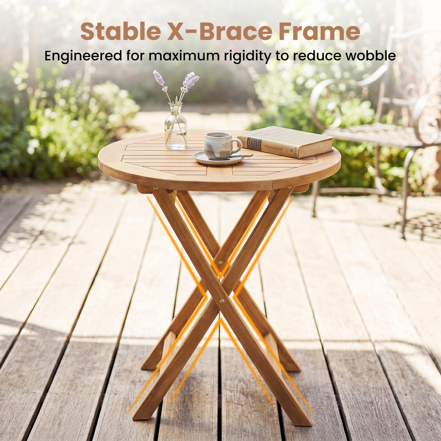 24" Round Solid Teak Outdoor Folding Bistro Table with Footrest Patio Dining Tables at Gallery Canada