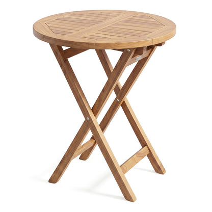 24" Round Solid Teak Outdoor Folding Bistro Table with Footrest Patio Dining Tables Natural at Gallery Canada
