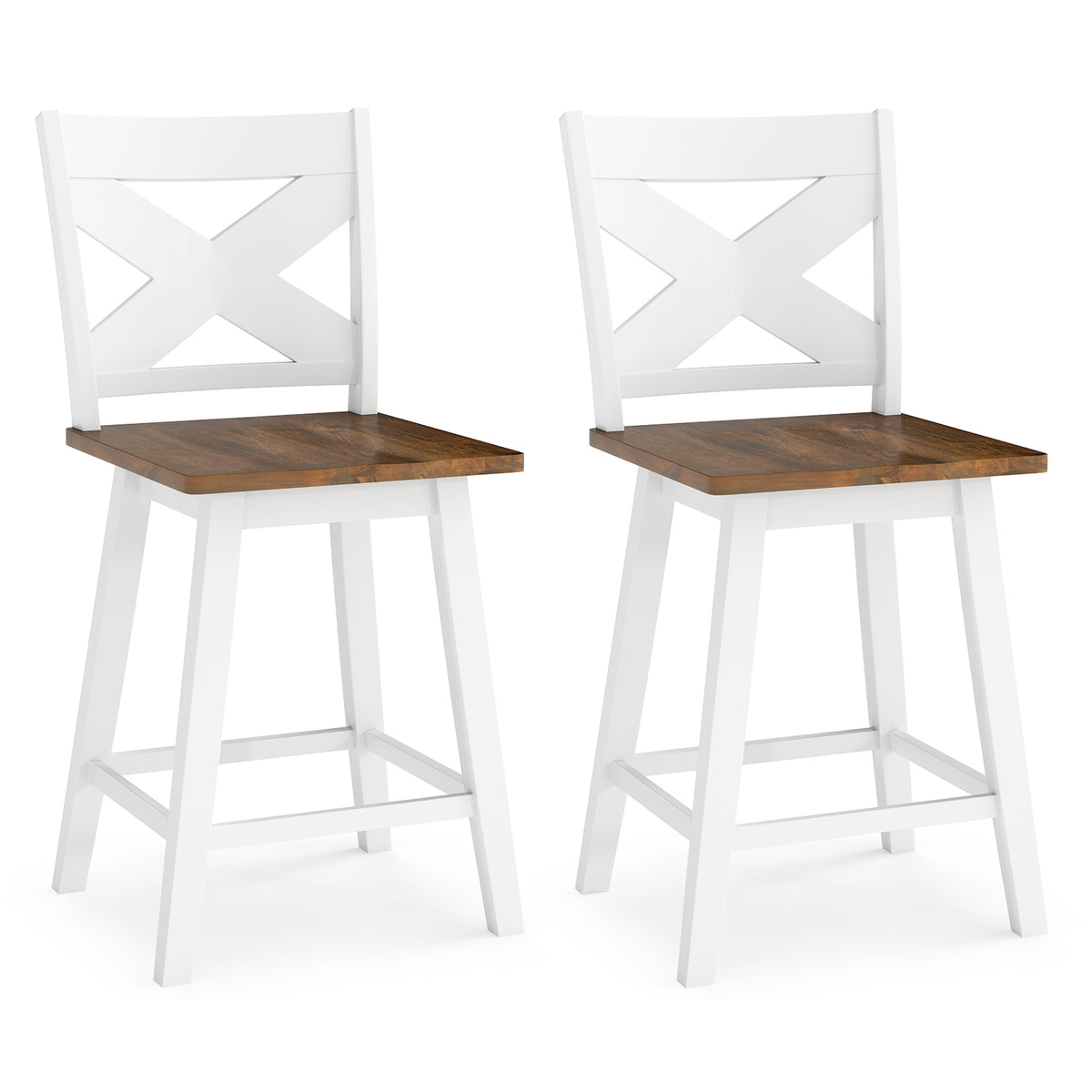 24" Rubberwood Swivel Barstools Set of 2 with Backrest and Large Seat, White Bar Stools at Gallery Canada