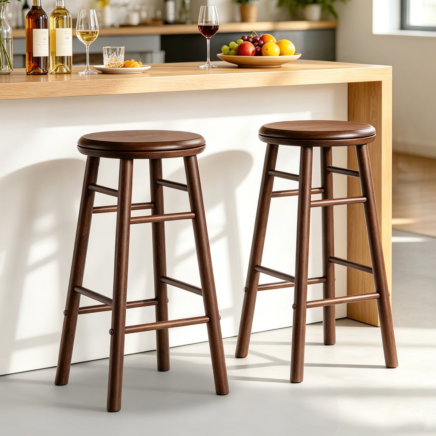 24" Swivel Bar Stools Set of 2 with Footrests, Walnut Bar Stools at Gallery Canada
